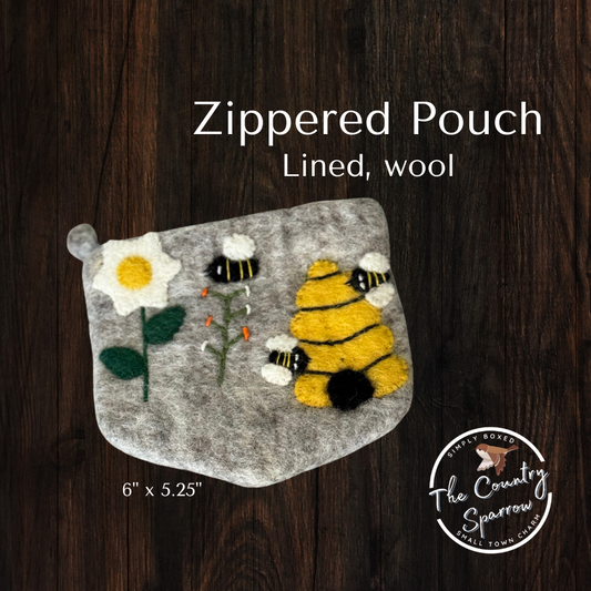 Zippered Wool Pouch - Sweet as Can Bee